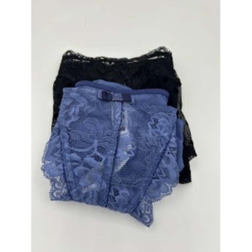 AdoreMe 2 Pair Lace Mesh Hipster/Bikini Panties Black Blue  0X NEW